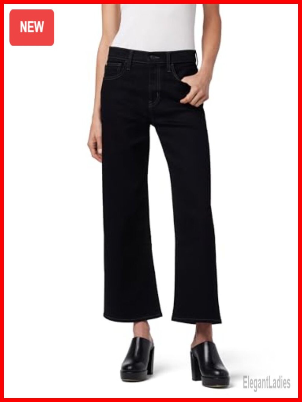High Rise Wide Leg Ankle Jeans Cotton Blend Stretch Sculpting
